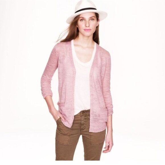 J. CREW | marled linen cardigan pink sz S - Picture 2 of 3